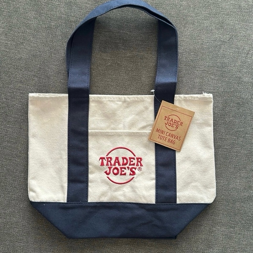Trader Joe's Navy and Cream Canvas mini Tote Bag